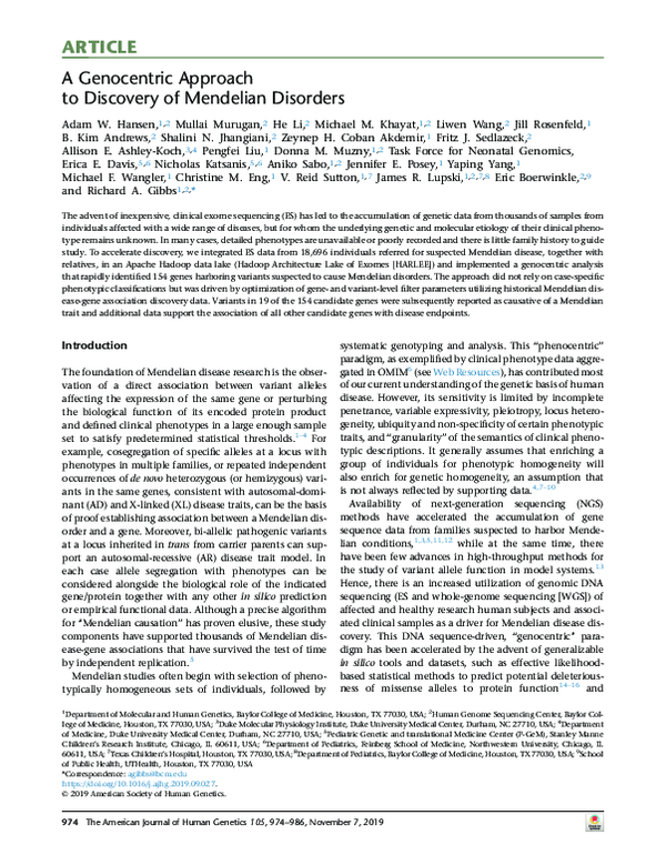 (PDF) A Genocentric Approach to Discovery of Mendelian Disorders