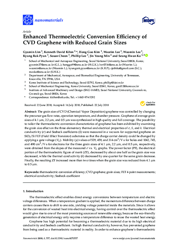 (PDF) Enhanced Thermoelectric Conversion Efficiency of CVD Graphene ...