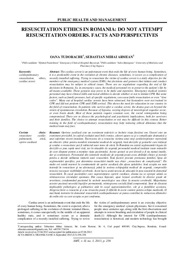 (PDF) Resuscitation Ethics in Romania Do Not Attempt Resuscitation