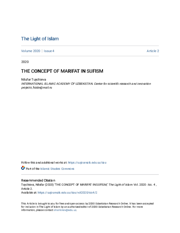 (PDF) The Concept of Marifat in Sufism