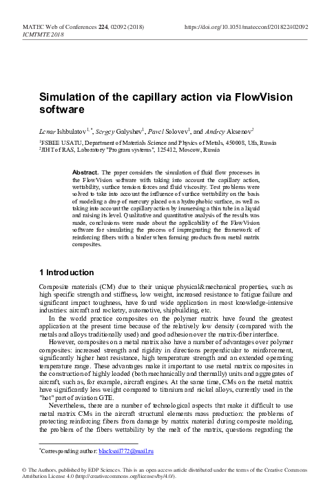 (PDF) Simulation of the capillary action via FlowVision software