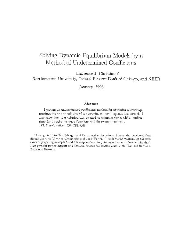 (PDF) Solving dynamic equilibrium models by a method of undetermined ...