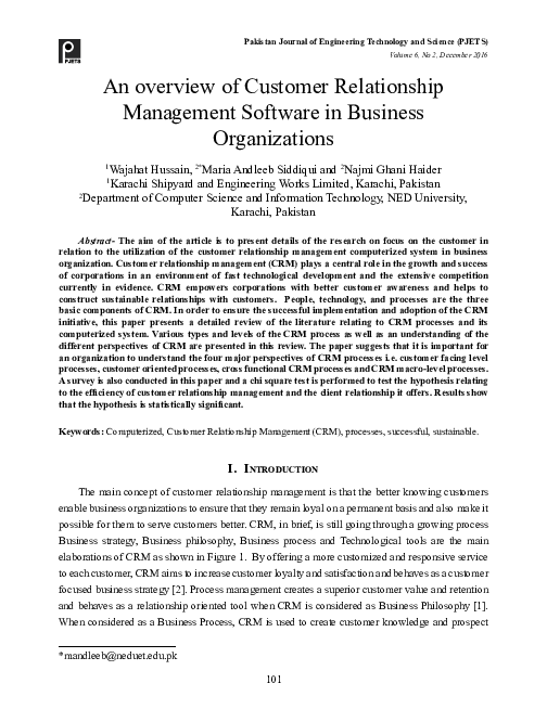 (PDF) An overview of Customer Relationship Management Software in ...