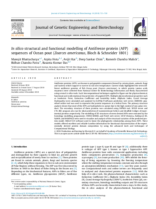 (PDF) In silico structural and functional modelling of Antifreeze ...