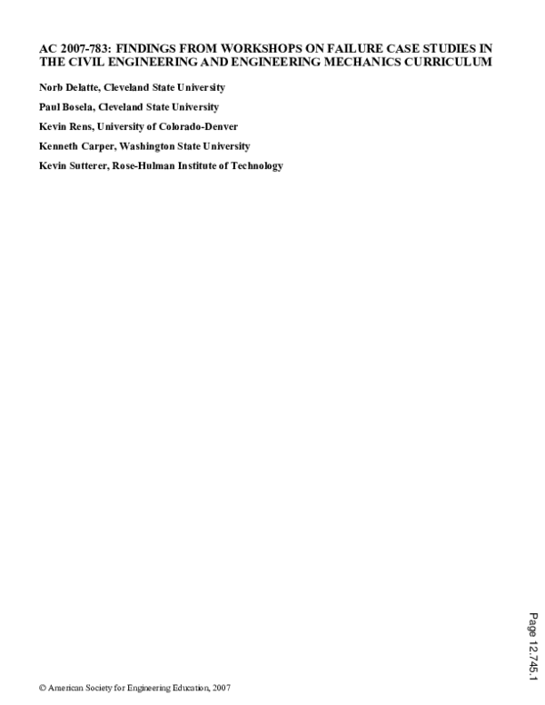 (PDF) Ac 2007-783: Findings from Workshops on Failure Case Studies in ...