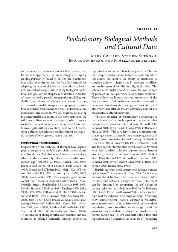 (PDF) Evolutionary biological methods and cultural data