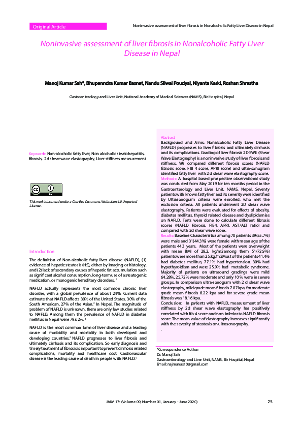 (PDF) Noninvasive assessment of liver fibrosis in Nonalcoholic Fatty ...
