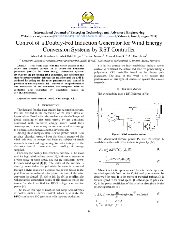 (PDF) Control of a Doubly-Fed Induction Generator for Wind Energy ...