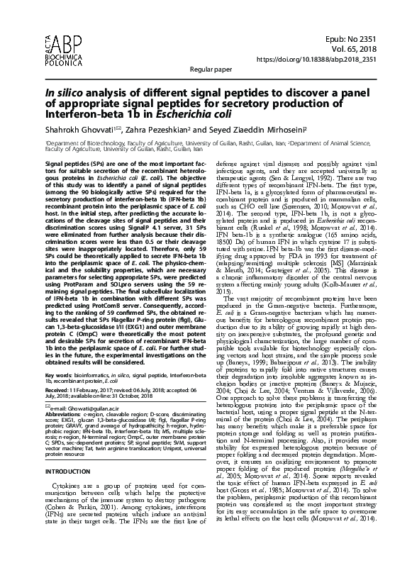 (PDF) In silico analysis of different signal peptides to discover a ...