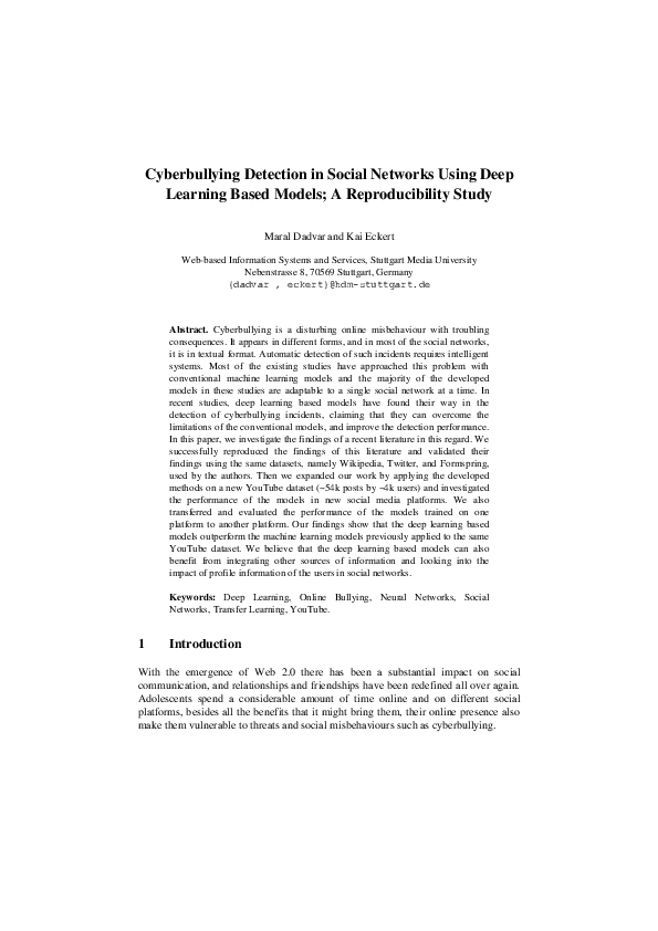 (PDF) Cyberbullying Detection in Social Networks Using Deep Learning ...
