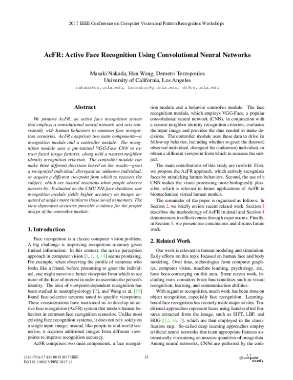 (PDF) AcFR: Active Face Recognition Using Convolutional Neural Networks