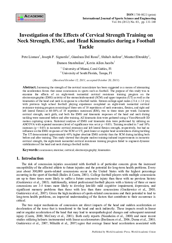 (PDF) Investigation of the Effects of Cervical Strength Training on ...