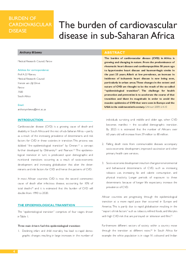 (PDF) The burden of cardiovascular disease in Sub-Saharan Africa
