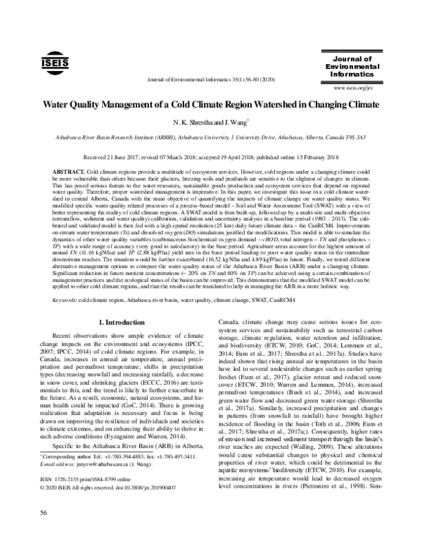 (PDF) Water Quality Management of a Cold Climate Region Watershed in ...