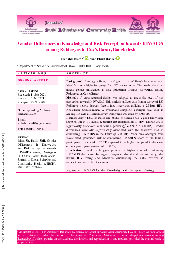 (PDF) Gender Differences in Knowledge and Risk Perception towards HIV ...