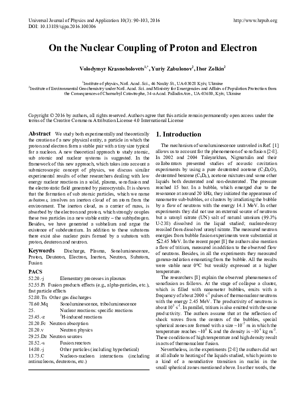(PDF) On the Nuclear Coupling of Proton and Electron