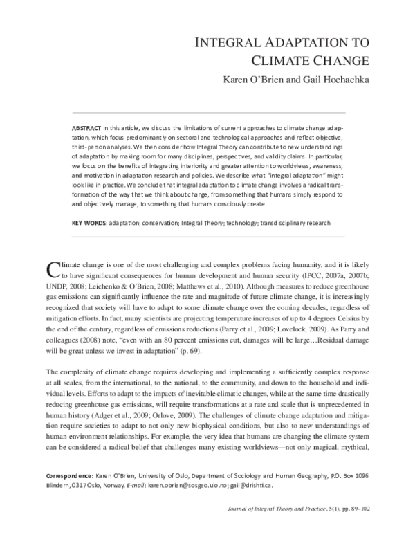 (PDF) Integral Adaptation to Climate Change