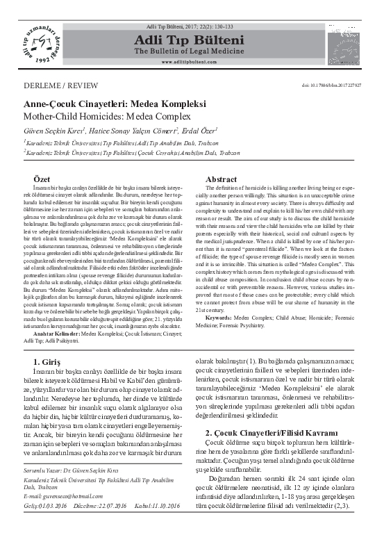 (PDF) Mother-Child Homicides Medea Complex