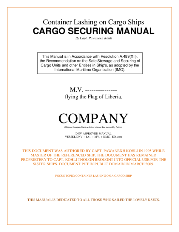 (PDF) Cargo Securing Manual Container Lashing on Cargo Ships Pawanexh Kohli Academia.edu