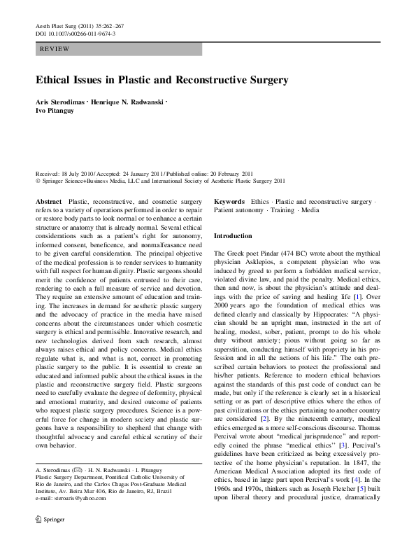 (PDF) Ethical Issues in Plastic and Reconstructive Surgery Henrique N