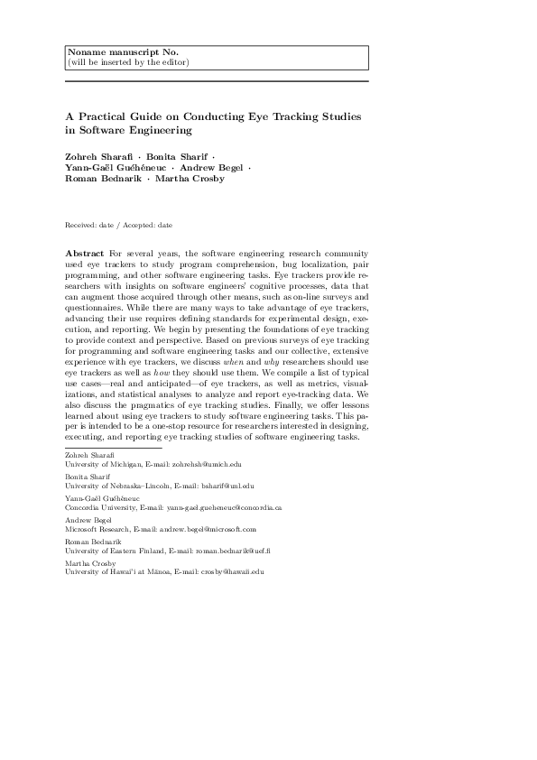 (PDF) A practical guide on conducting eye tracking studies in software ...