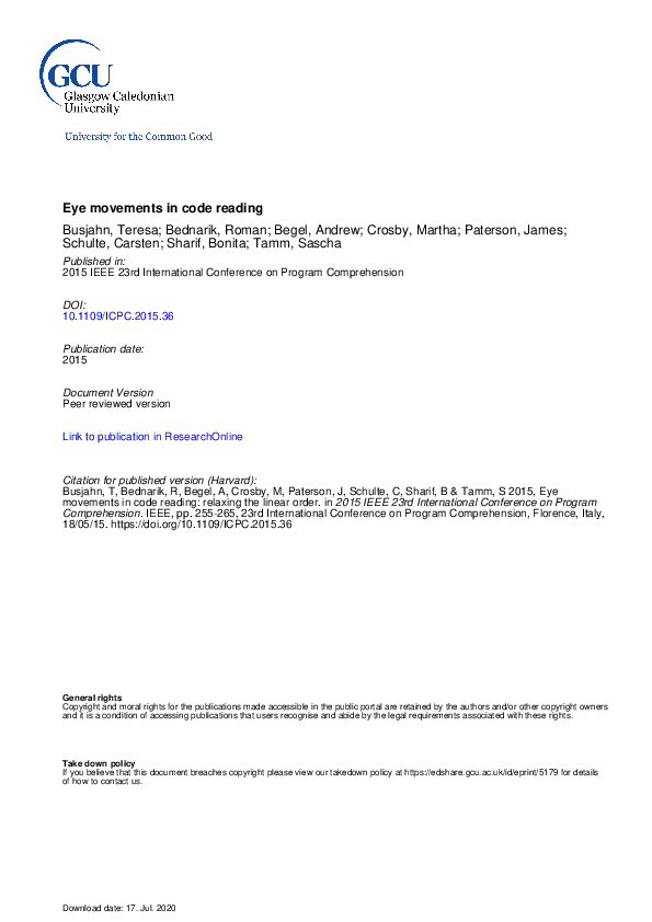 (PDF) Eye Movements in Code Reading: Relaxing the Linear Order