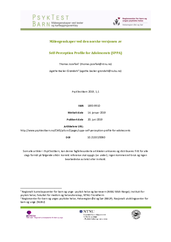 (PDF) Måleegenskaper ved den norske versjonen av Self-Perception ...