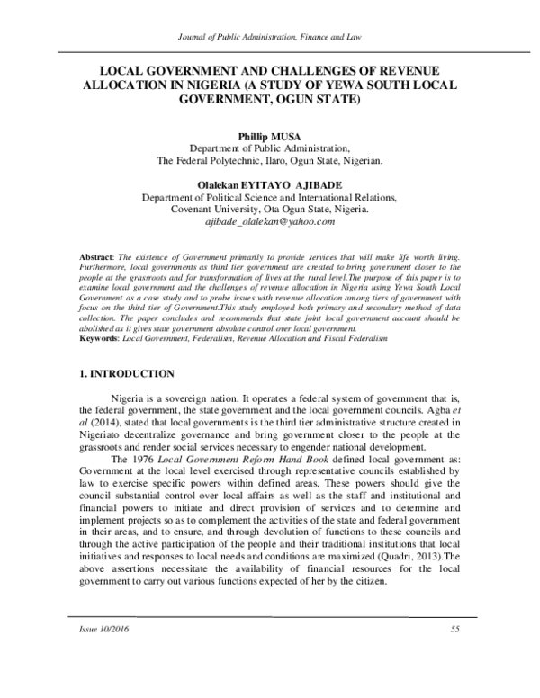 (PDF) Local Government and Challenges of Revenue Allocation in Nigeria ...