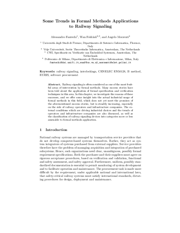 (PDF) Some Trends in Formal Methods Applications to Railway Signaling