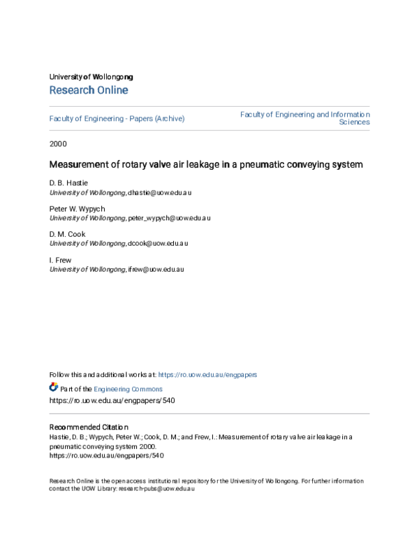 (PDF) Measurement of rotary valve air leakage in a pneumatic conveying system Peter Wypych
