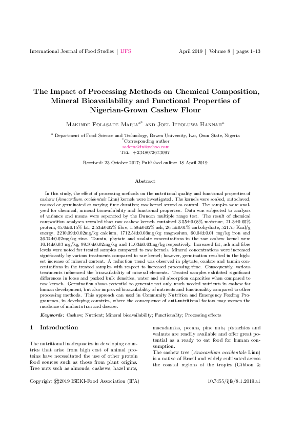(PDF) The impact of processing methods on chemical composition, mineral ...