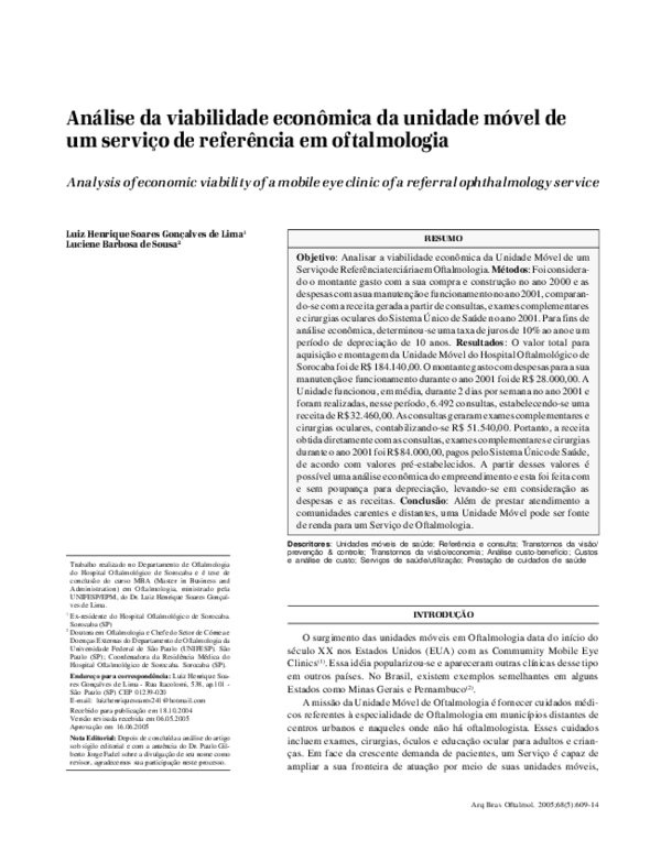 (PDF) Analysis of economic viability of a mobile eye clinic of a ...