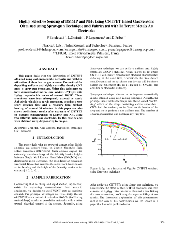 (PDF) Highly Selective Sensing of DMMP and NH3 Using CNTFET Based Gas ...