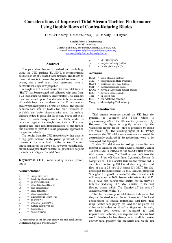 (PDF) Considerations of improved tidal stream turbine performance using ...