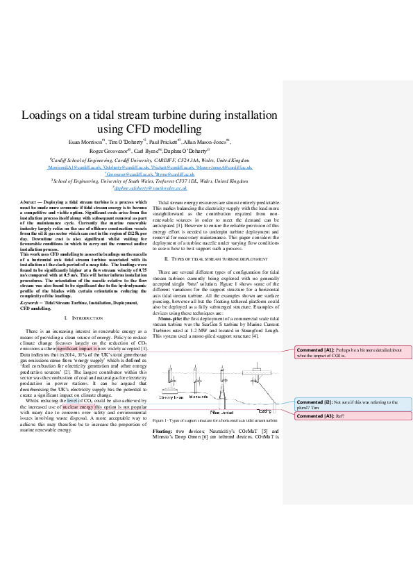 (PDF) Loadings on a tidal stream turbine during installation using CFD ...