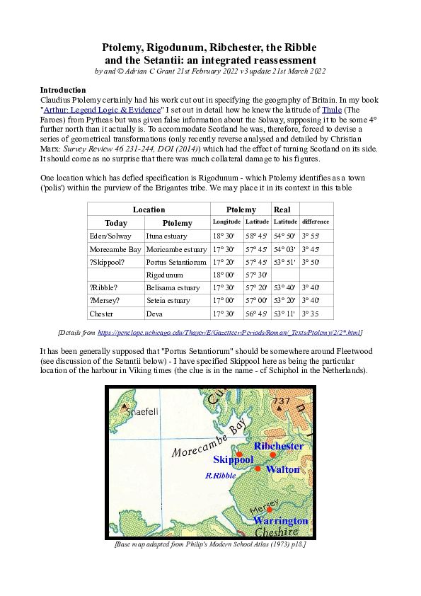 (PDF) Ptolemy, Rigodunum and the Setantii: a reassessment