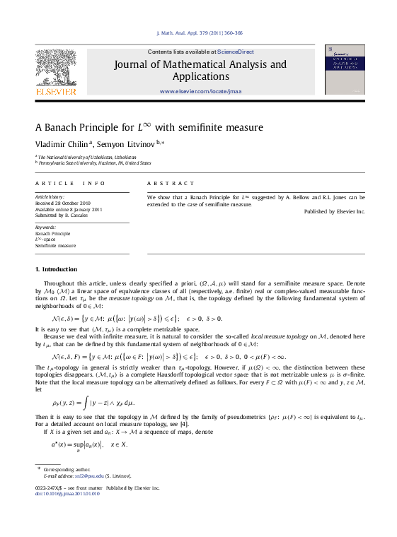 (PDF) A Banach Principle for with semifinite measure