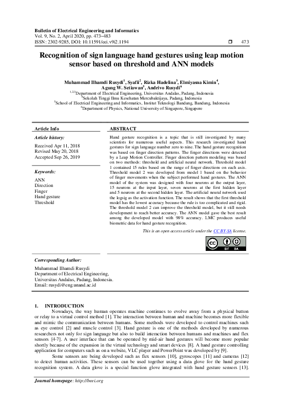 (PDF) Recognition of sign language hand gestures using leap motion ...