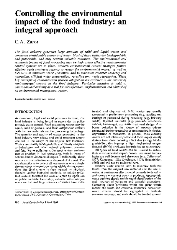(PDF) Controlling the environmental impact of the food industry: an ...