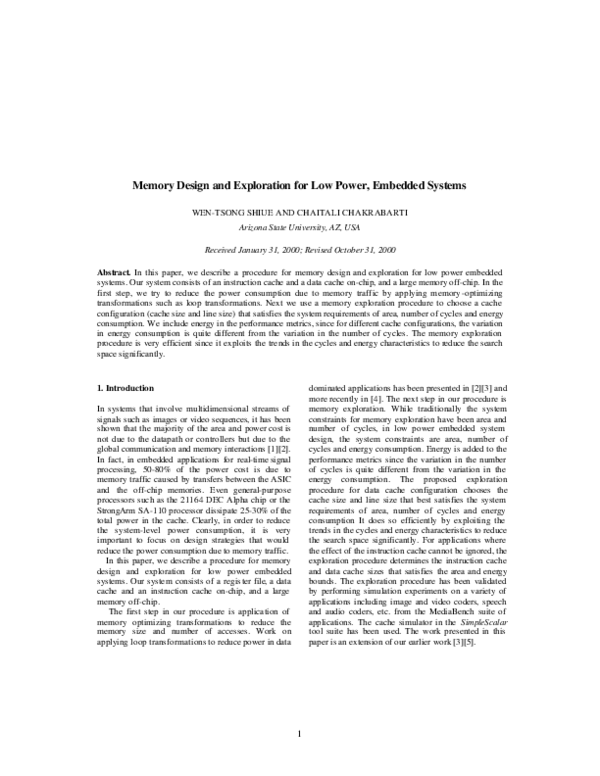 (PDF) Memory design and exploration for low power, embedded systems