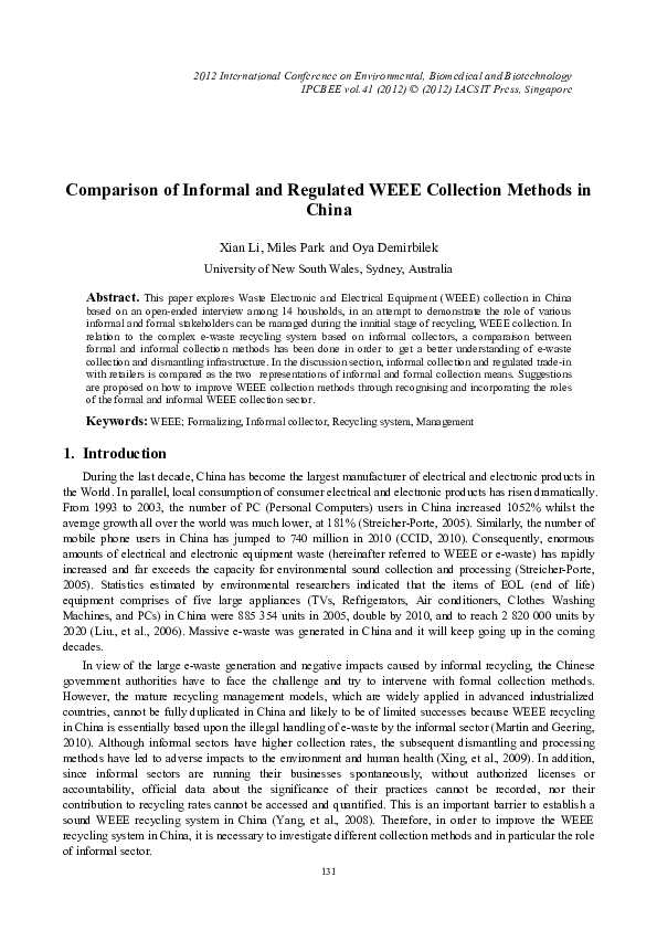 (PDF) Comparison of informal and regulated WEEE collection methods in China