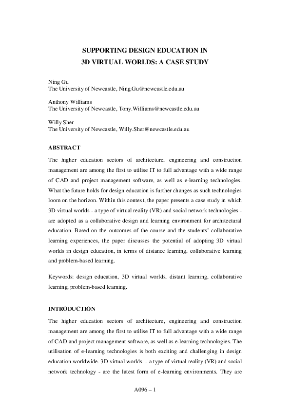 (PDF) Supporting design education in 3D virtual worlds: a case study