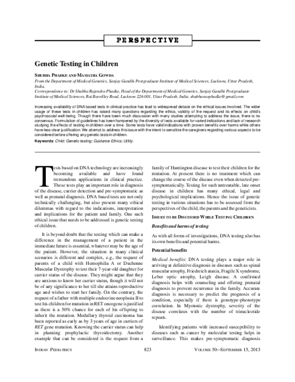 (PDF) Genetic testing in children