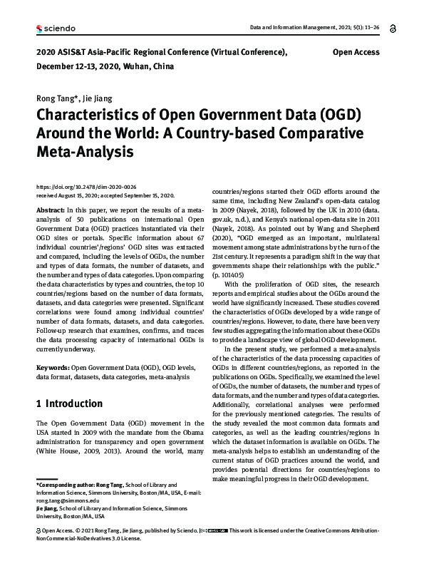 (PDF) Characteristics of Open Government Data (OGD) Around the World: A ...