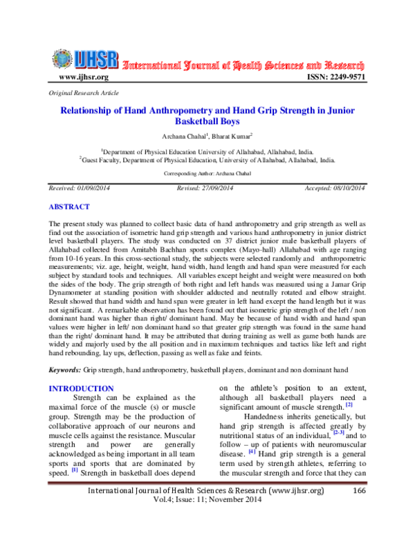 (PDF) Relationship of Hand Anthropometry and Hand Grip Strength in ...