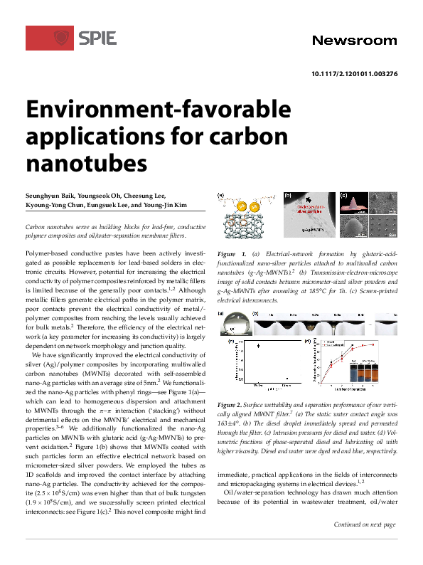 (PDF) Environment-favorable applications for carbon nanotubes