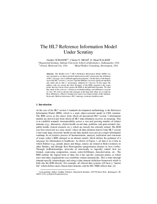 (PDF) The HL7 Reference Information Model Under Scrutiny