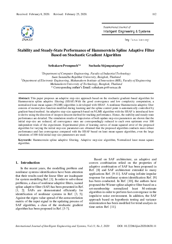 (PDF) Stability and Steady-State Performance of Hammerstein Spline ...