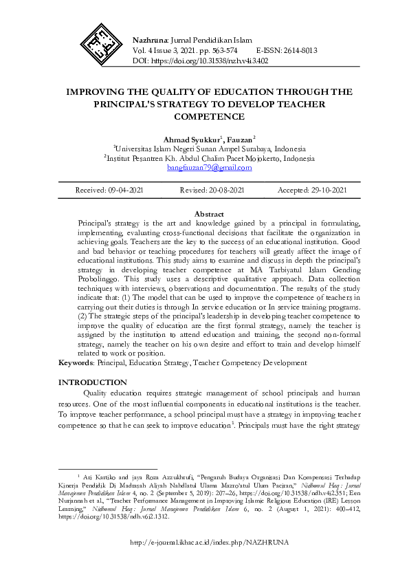 (PDF) Improving The Quality of Education Through The Principal's ...