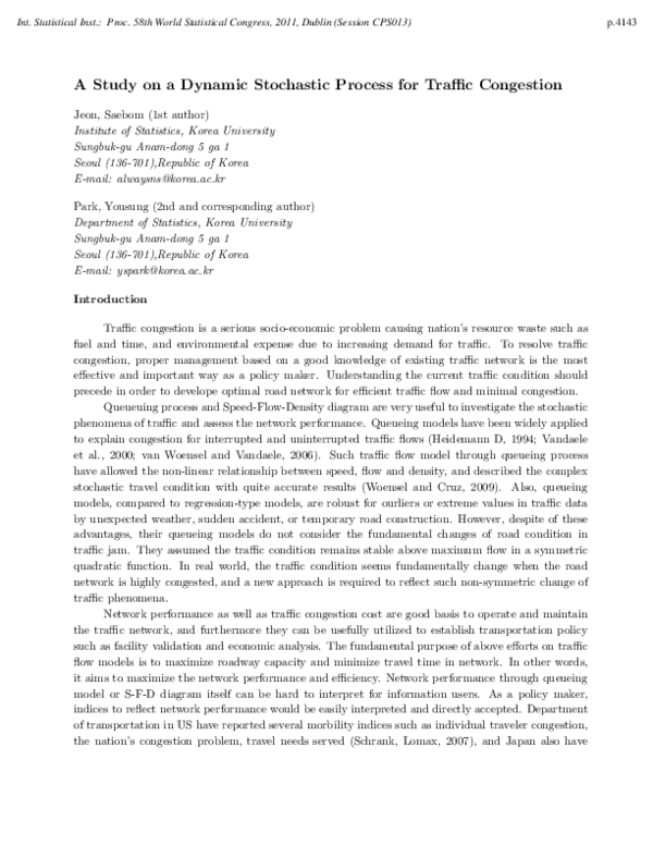 (PDF) A Study on a Dynamic Stochastic Process for Traffic Congestion